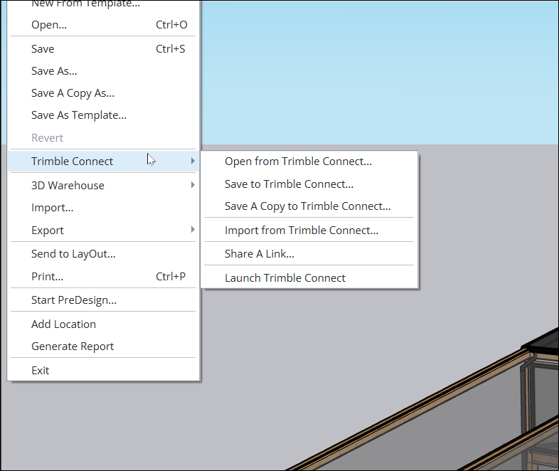 2025 trimble connect drop down menu